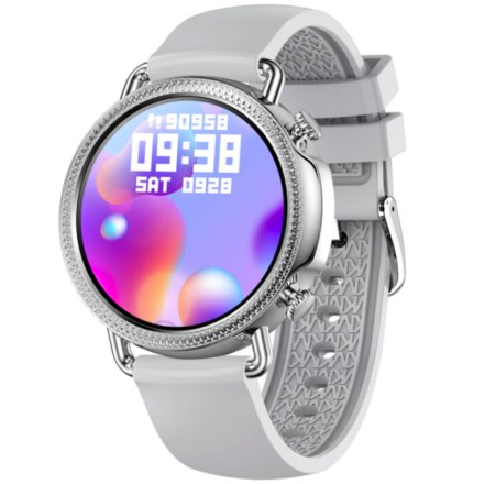 Srebrny smartwatch damski Rubicon RNBE74 z szarym paskiem SMARBN089
