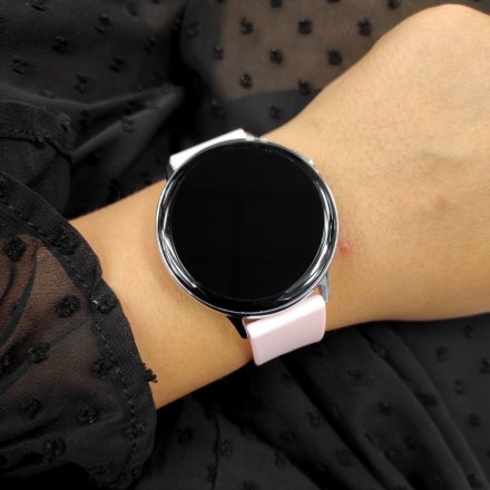 Smartwatch Pacific 24-9 Srebrny z różowym paskiem Ciśnienie Tlen Puls Kroki