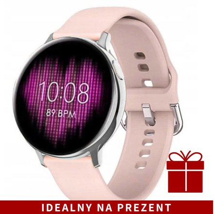 Smartwatch Pacific 24-9 Srebrny z różowym paskiem Ciśnienie Tlen Puls Kroki