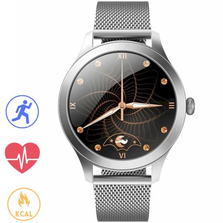 Srebrny smartwatch damski Ciśnienie Tlen Puls Kroki Cykl G.Rossi SW014G-1