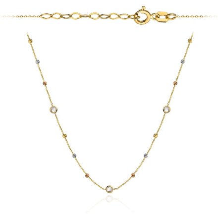 Biżuteria SAXO 14K Złoty naszyjnik z białą cyrkonią i kulkami w trzech kolorach złota  3-4-N00358-1.44