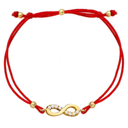 Biżuteria SAXO bransoletka złota nieskończoność z cyrkoniami na czerwonym sznurku 2-25-B00403-0.68