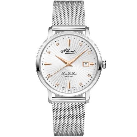 Zegarek Damski Atlantic Super De Luxe z diamentami srebrny z bransoletką 29355.41.27R