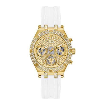 Biało-złoty damski zegarek Guess Night Life z kryształkami GW0407L2