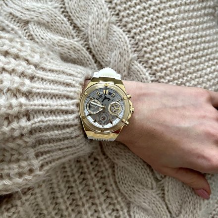 Biało-złoty zegarek Guess Athena z białym paskiem GW0409L2
