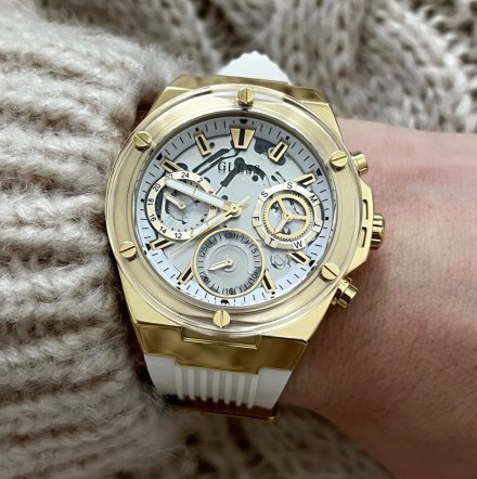 Biało-złoty zegarek Guess Athena z białym paskiem GW0409L2