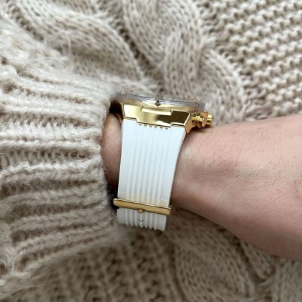 Biało-złoty zegarek Guess Athena z białym paskiem GW0409L2
