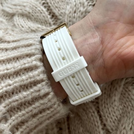 Biało-złoty zegarek Guess Athena z białym paskiem GW0409L2