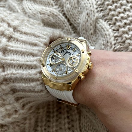 Biało-złoty zegarek Guess Athena z białym paskiem GW0409L2