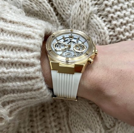 Biało-złoty zegarek Guess Athena z białym paskiem GW0409L2