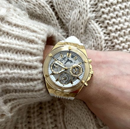 Biało-złoty zegarek Guess Athena z białym paskiem GW0409L2