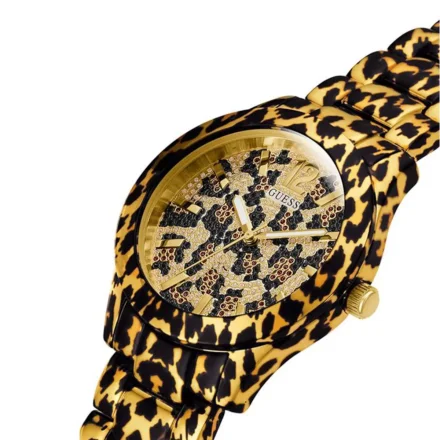 Złoty zegarek Damski Guess Leopard z bransoletką GW0450L1