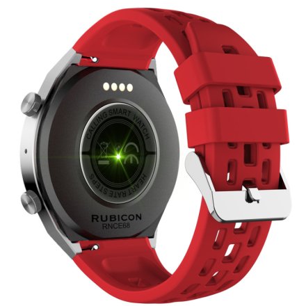 Srebrno-czerwony smartwatch z funkcją rozmowy Rubicon RNCE68 SMARUB102 Sport Kalorie Kroki Ciśnienie
