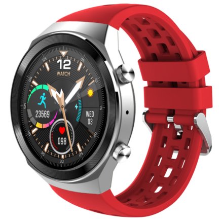 Srebrno-czerwony smartwatch z funkcją rozmowy Rubicon RNCE68 SMARUB102 Sport Kalorie Kroki Ciśnienie