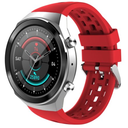 Srebrno-czerwony smartwatch z funkcją rozmowy Rubicon RNCE68 SMARUB102 Sport Kalorie Kroki Ciśnienie