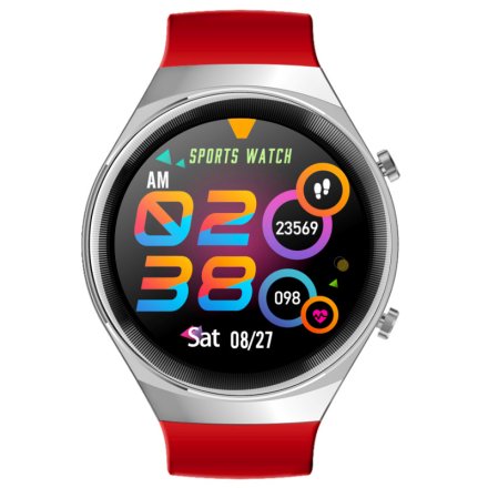 Srebrno-czerwony smartwatch z funkcją rozmowy Rubicon RNCE68 SMARUB102 Sport Kalorie Kroki Ciśnienie