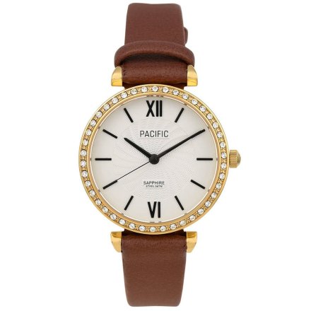 Złoty damski zegarek z brązowym paskiem PACIFIC S6028-10