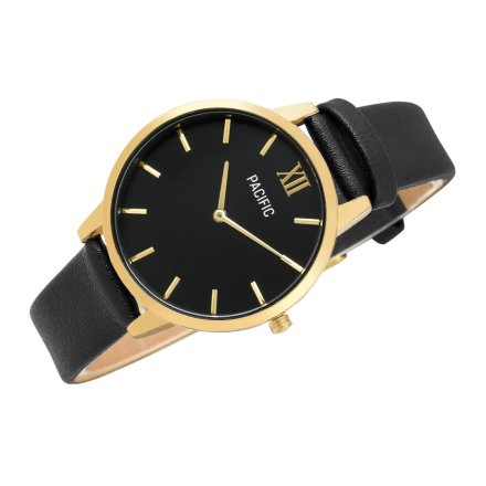 Złoty damski zegarek z czarnym paskiem PACIFIC X6023-08