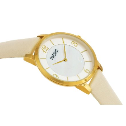Złoty damski zegarek z beżowymm paskiem PACIFIC X6179-08