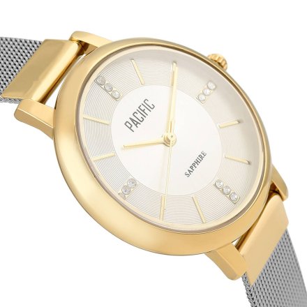 Srebrny damski zegarek ze złotą kopertą PACIFIC X6193-03