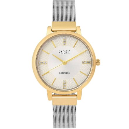 Srebrny damski zegarek ze złotą kopertą PACIFIC X6193-03