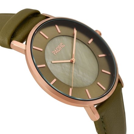 Różowozłoty damski zegarek na zielonym pasku PACIFIC X6199-09