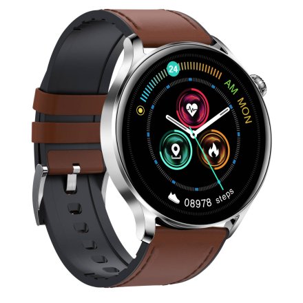 Smartwatch Garett Men Elegance jasny brąz skórzany + pasek 5904238483725