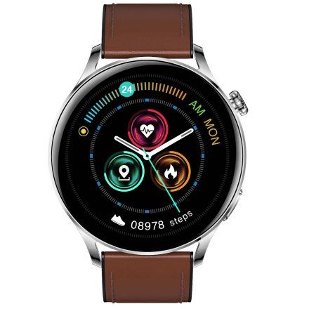 Smartwatch Garett Men Elegance jasny brąz skórzany + pasek 5904238483725