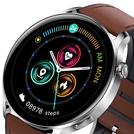 Smartwatch Garett Men Elegance jasny brąz skórzany + pasek 5904238483725