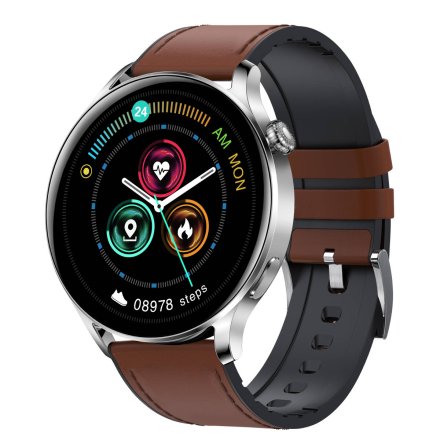 Smartwatch Garett Men Elegance jasny brąz skórzany + pasek 5904238483725