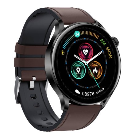 Smartwatch Garett Men Elegance ciemny brąz skórzany + pasek 5904238483718