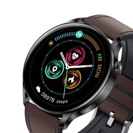 Smartwatch Garett Men Elegance ciemny brąz skórzany + pasek 5904238483718
