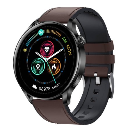 Smartwatch Garett Men Elegance ciemny brąz skórzany + pasek 5904238483718