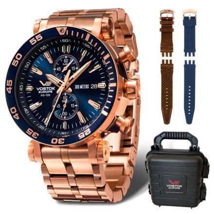 Zegarek Vostok Europe Energia z bransoletką VK61-575B590B złoto-granatowy