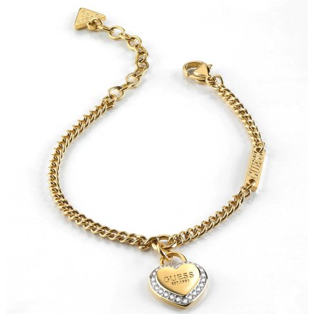 Biżuteria Guess złota damska bransoletka z sercem JUBB01422JW-YG-S