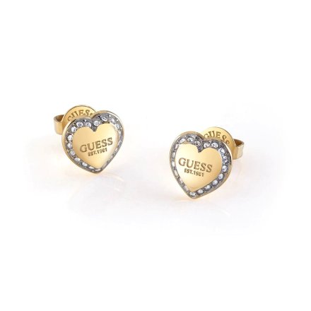 Biżuteria Guess kolczyki złote serca z kryształkami JUBE01427JW-YG