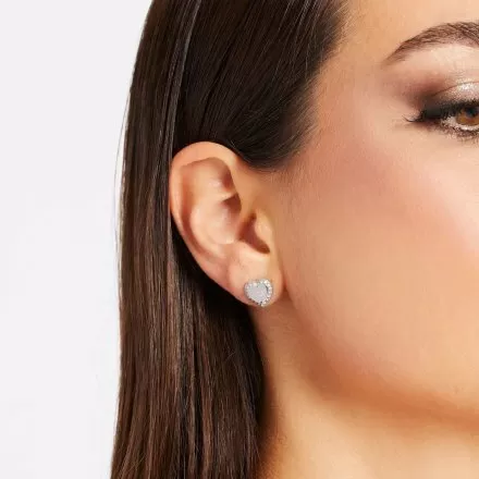 Biżuteria Guess kolczyki srebrne serca z kryształkami JUBE01427JW-RH