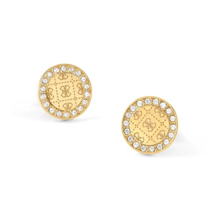 Złote monety kolczyki GUESS ROUND HARMONY logowane JUBE01161JW-YG