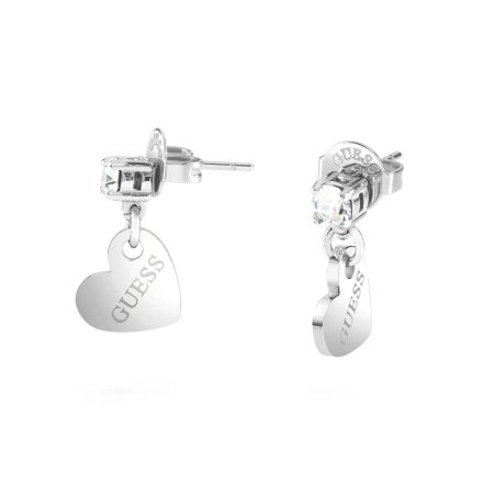 Srebrne kolczyki Guess wiszące serca GUESS HEART TO HEART JUBE01083JW