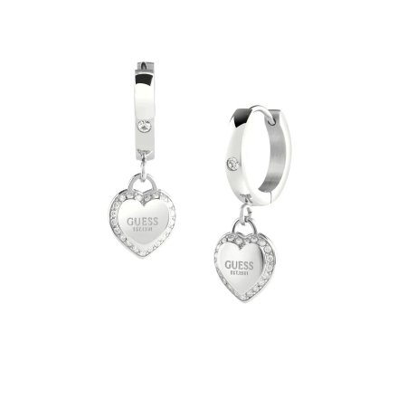 Biżuteria Guess srebrne kolczyki wiszące serca z kryształami JUBE01426JW-RH