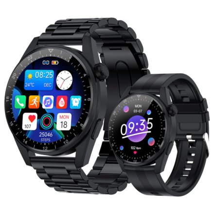 Czarny smartwatch na bransolecie męski Rubicon RNCE78 + pasek SMARUB107