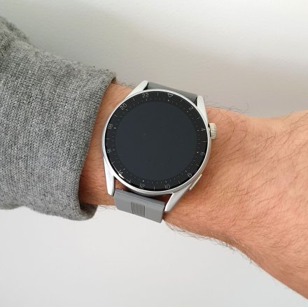 Srebrny smartwatch na pasku męski Rubicon RNCE78 + czarny pasek SMARUB110