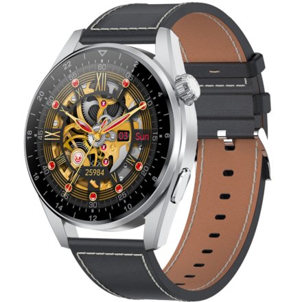Srebrny smartwatch na pasku męski Rubicon RNCE78 + czarny pasek SMARUB110