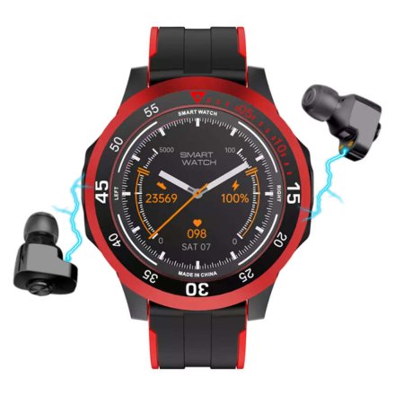 Czarno-czerwony smartwatch Rubicon + słuchawki RNCE85 SMARUB143