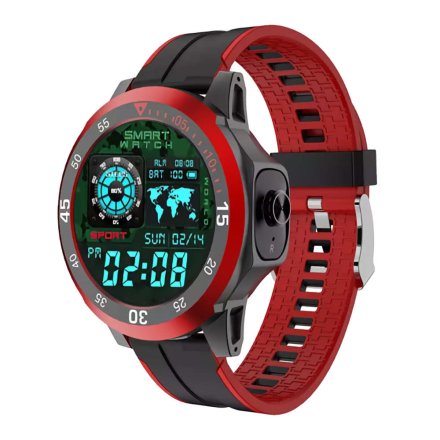 Czarno-czerwony smartwatch Rubicon + słuchawki RNCE85 SMARUB143
