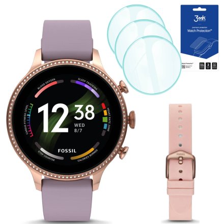Smartwatch damski Fossil FTW6080 + różowy pasek + 3 szt szkło ochronne