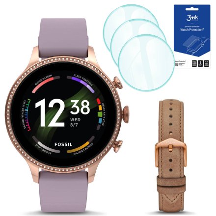 Smartwatch damski Fossil FTW6080 + brązowy pasek + 3 szt szkło ochronne
