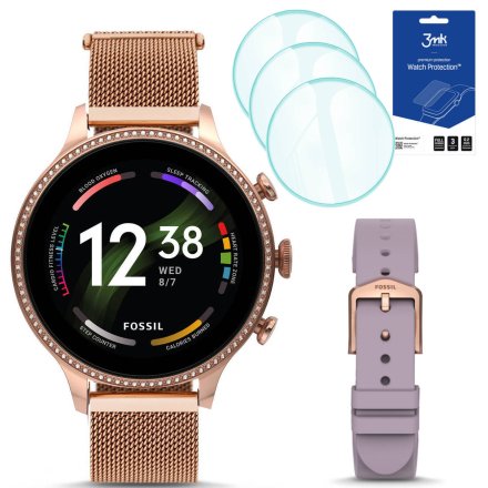 Smartwatch damski Fossil FTW6080B + fioletowy pasek + 3 szt szkło ochronne
