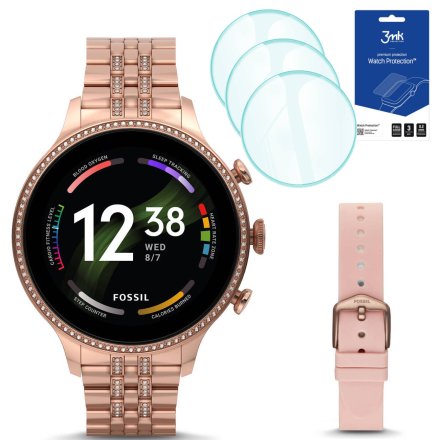 Smartwatch damski Fossil FTW6077 + różowy pasek + 3 szt szkło ochronne