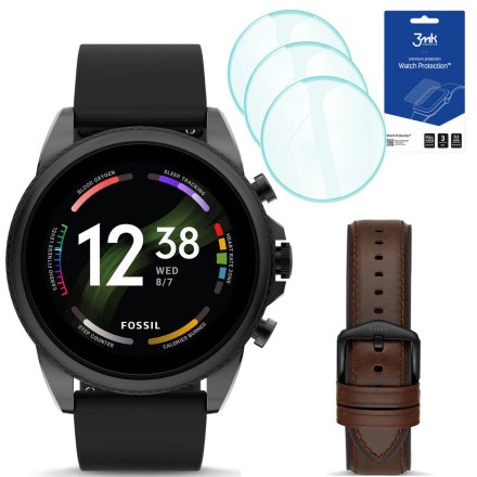 Smartwatch męski Fossil FTW4061 + brązowy pasek + 3 szt szkło ochronne